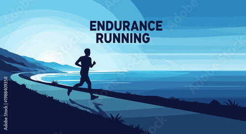 Silhouette Of A Runner Engaged In Endurance Running Near The Ocean At Dawn