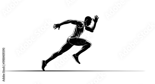 Silhouette Of A Sprinter In Full Flight Across The Track With Bold Lines and Shadowing