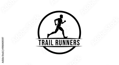 Silhouette Of A Trail Runner In A Circle Logo Design For Running Clubs