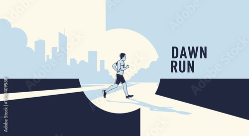 Silhouette Of Athlete Jogging At Dawn With Urban Backdrop, Fitness Concept And Movement