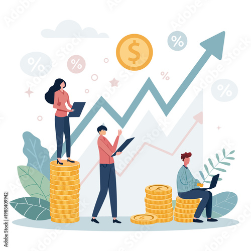 Successful Man Holding Large Gold Coin with Growing Financial Bar Chart