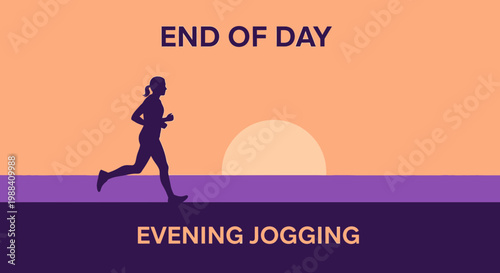 Silhouette Of Jogger Against Sunset Illustrating Evening Exercise After A Long Day