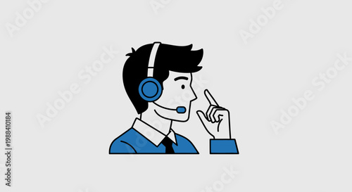 Customer service representative with headset and blue attire in profile