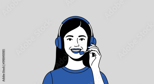 Smiling customer service representative with headset on neutral background