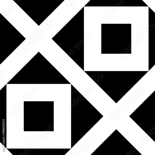 Minimalist Black and White Geometric X and Square Seamless Pattern