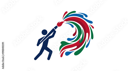 Creative Painter Creating Colorful Artistic Splash with Paintbrush.