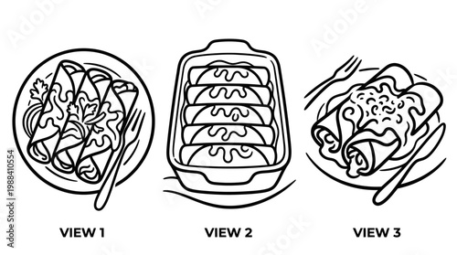 Delicious Mexican Enchiladas in Various Views, Ready to Serve.