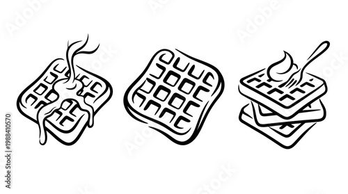 Delicious Waffle Illustrations - A Collection of Sweet Breakfast Treats.