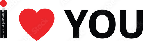 I Love You Typography Design Featuring Red Heart Symbol with Minimal Black Text for Romantic Message, Valentine Theme, and Modern Graphic Print