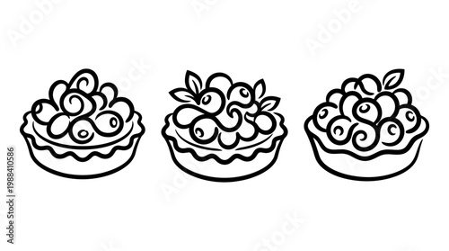 Delicious Trio of Blueberry Tarts in Artistic Black and White Style.
