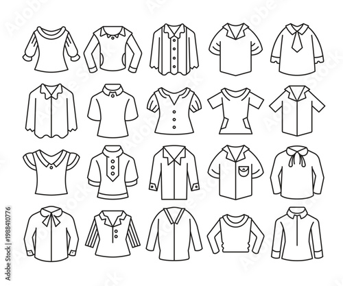 shirt and jacket icons set line vector illustration