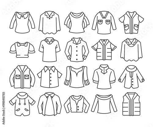 shirt and jacket icons set line vector illustration