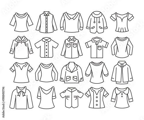 shirt and jacket icons set line vector illustration