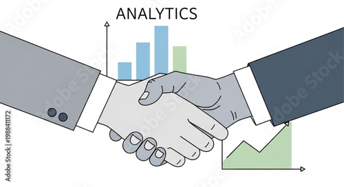 Business partners shaking hands with analytics graph.