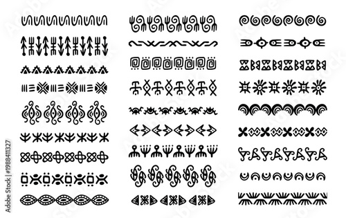 Bilde på lerret African tribal borders and patterns, ethnic ornamental trim and horizontal ribbo