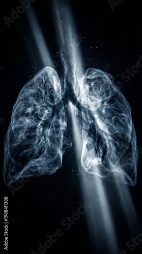 Lungs formed purely from dense smoke with strong lighting