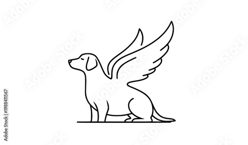 Angel dog memorial paw wings outline vector clipart
