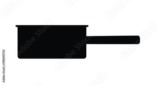 A simple black silhouette of a saucepan with a long handle isolated on a white background