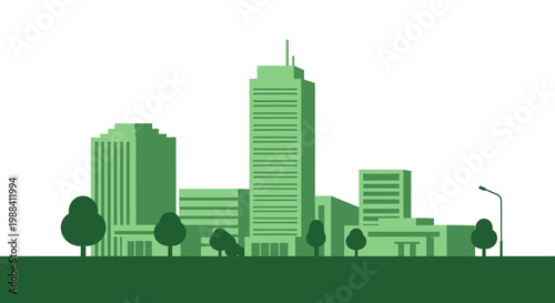 Green city skyline silhouette illustration of modern urban landscape