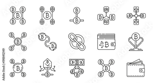 Cryptocurrency Blockchain Technology Icons Set.