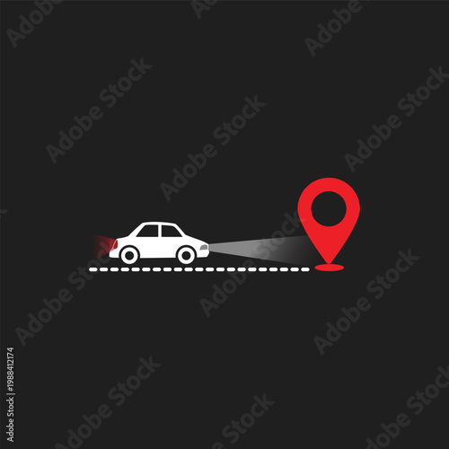 flat design vector of car travel route at night