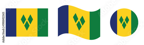 Saint Vincent and the Grenadines flag icon set with waving and circle shapes.