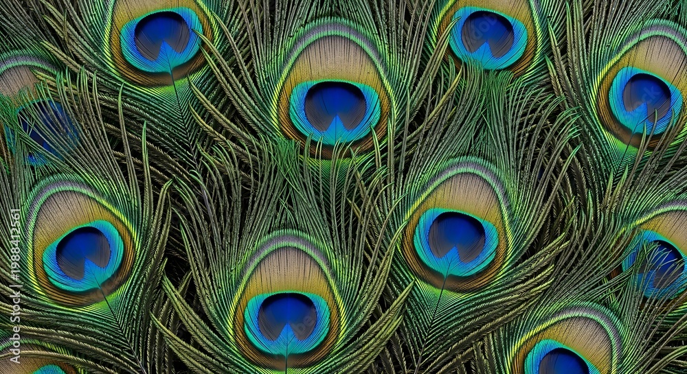 Fototapeta premium Intricate Peacock Feather Pattern - A Symphony of Colors and Textures.