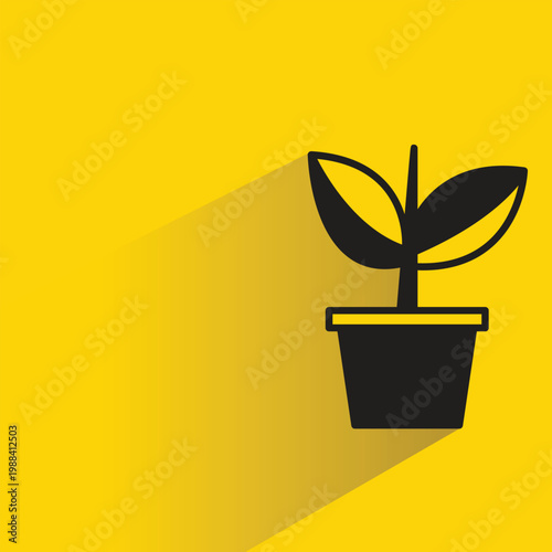 houseplant pot icon with shadow yellow background