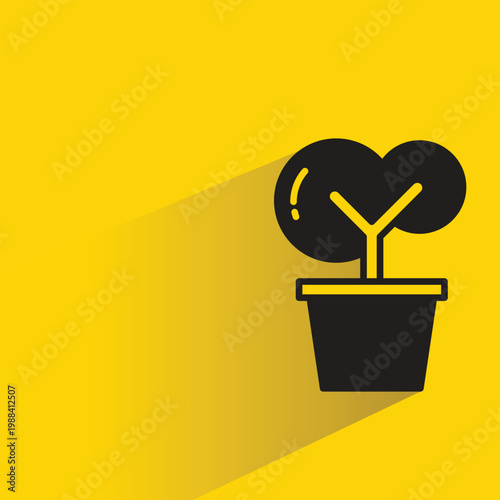 houseplant pot icon with shadow yellow background