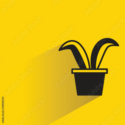 houseplant pot icon with shadow yellow background
