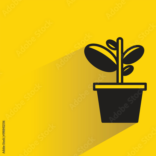 houseplant pot icon with shadow yellow background