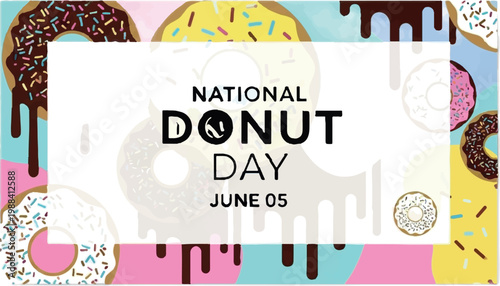 National Donut Day, colorful donuts, sweet treats, dessert icons