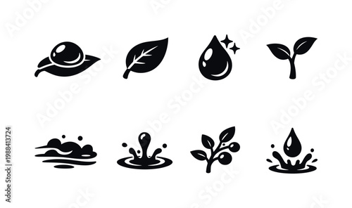 Dew drop on leaf reflecting nature. Filled icon set of Dew drop on leaf reflecting nature: dew drop, leaf,