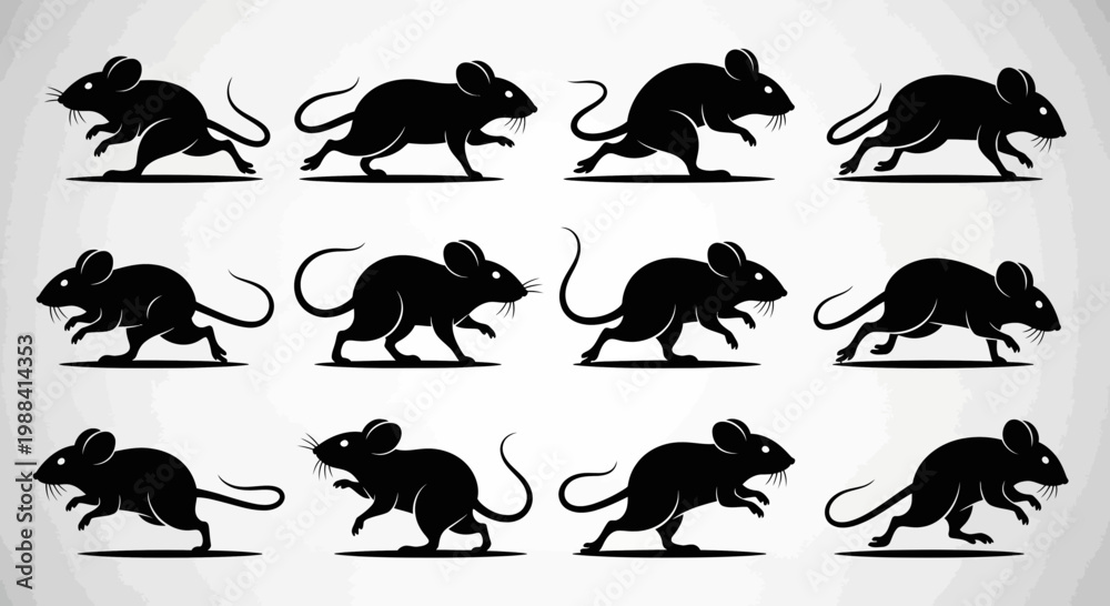 Fototapeta premium Silhouette Of Rodent Animals Running Across A Gradient Background Illustration