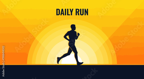 Silhouette Of Person Jogging During A Sunrise, Daily Run Concept Illustration Design