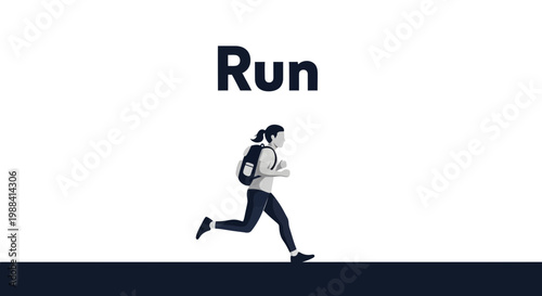 Silhouette Of Person Jogging Fast with a Backpack Underneath the Simple Word Run