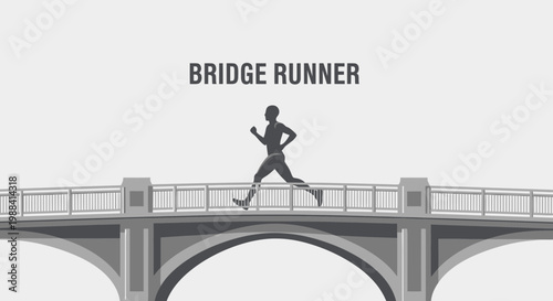 Silhouette Of Person Jogging On Bridge Demonstrates Health, Movement, And Urban Fitness Illustration