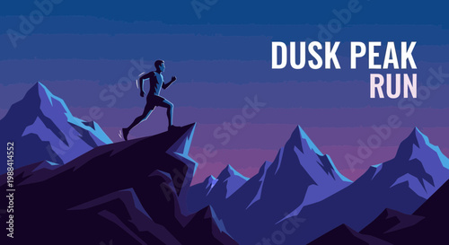 Silhouette Of Runner On Mountain Peak At Dusk Captures Endurance and Adventure Vibe