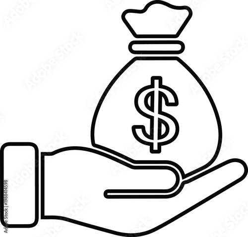 Hand Holding Money Bag Line Icon – Financial Support Vector