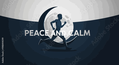 Silhouette Of Runner Under Crescent Moon Reflecting Peace And Serenity At Night