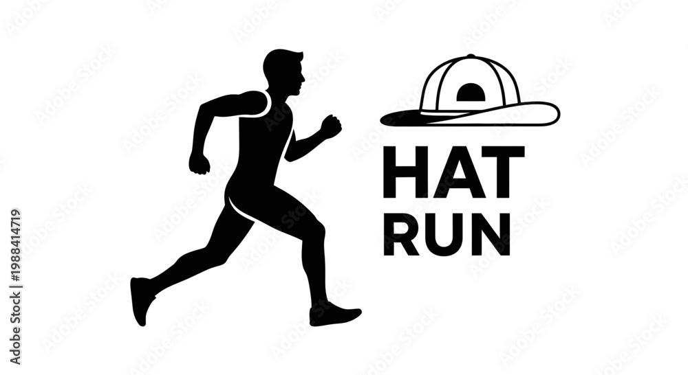 Fototapeta premium Silhouette Of Runner With Hat Beside The Words Hat Run Representing Competitive Sporting Activity