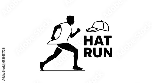 Silhouette Of Runner With Hat Beside Text Emphasizing Run And Sport Activities