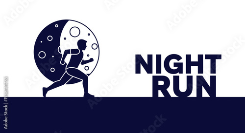 Silhouette Of Runner With The Moon During Nighttime Running Activities Illustration