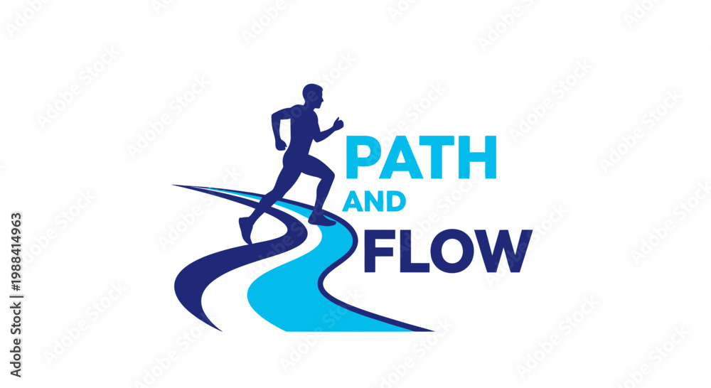 Fototapeta premium Silhouette Of Running Man On Abstract Path, Representing Flow And Movement Illustration