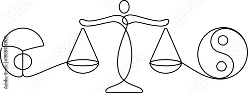 Balanced justice and yin yang symbol illustration with scales connected