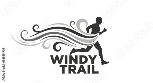 Silhouette Of Running Athlete Design With Artistic Wind Concept And Windy Trail Typography