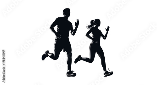 Silhouette Of Running Couple Illustrates Exercise, Movement, And Active Pursuits