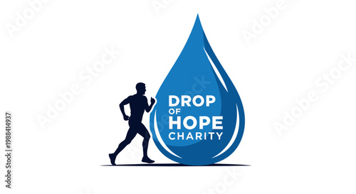 Silhouette Of Running Individual With Charity Symbol Incorporating Drop Of Hope Concept