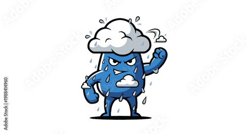Cartoon cloud character with raindrops showing anger on a white background