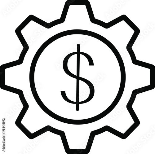Finance Gear with Dollar Symbol Line Icon – Financial Settings Vector